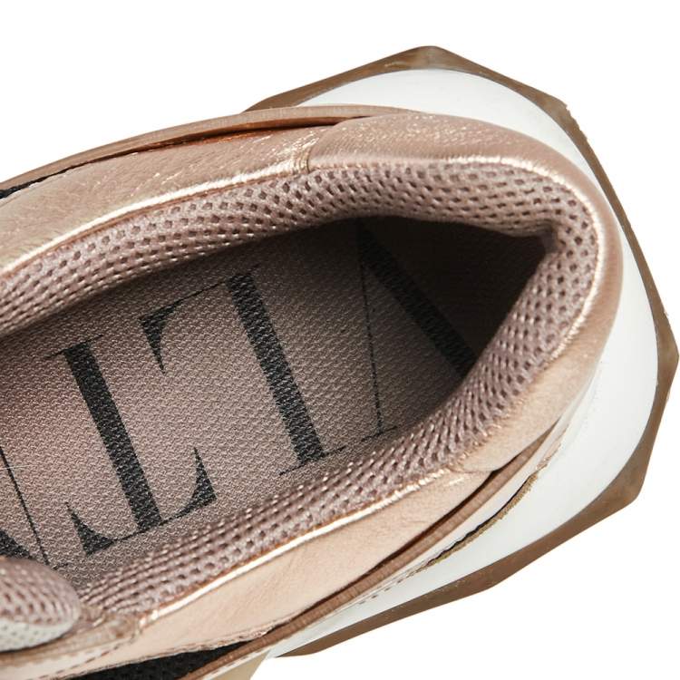 Pre Owned Valentino Metallic Pink Leather Gumboy Low Top  Sneakers Size 37