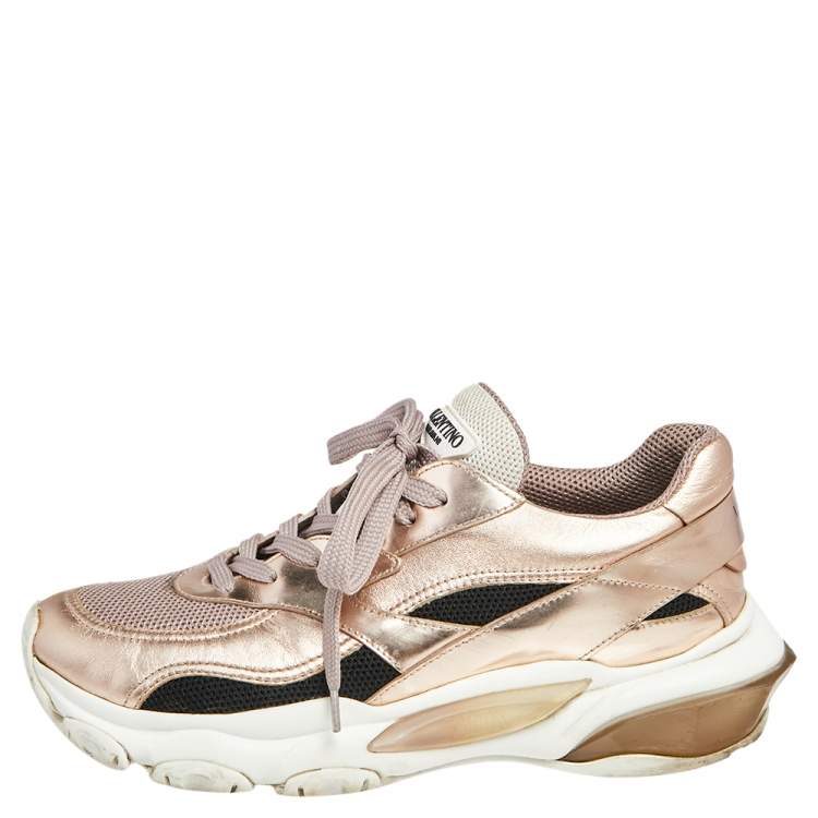 Pre Owned Valentino Metallic Pink Leather Gumboy Low Top  Sneakers Size 37