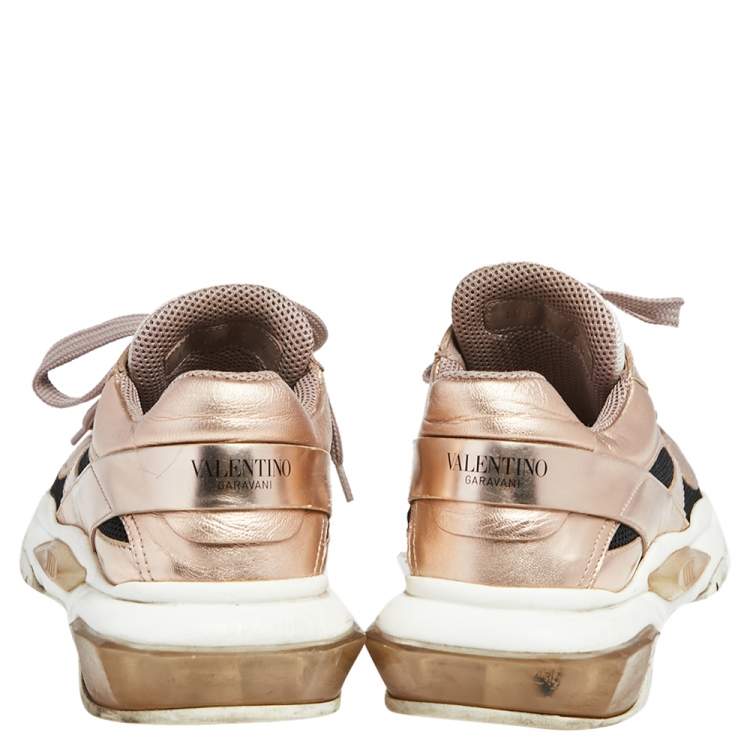 Pre Owned Valentino Metallic Pink Leather Gumboy Low Top  Sneakers Size 37