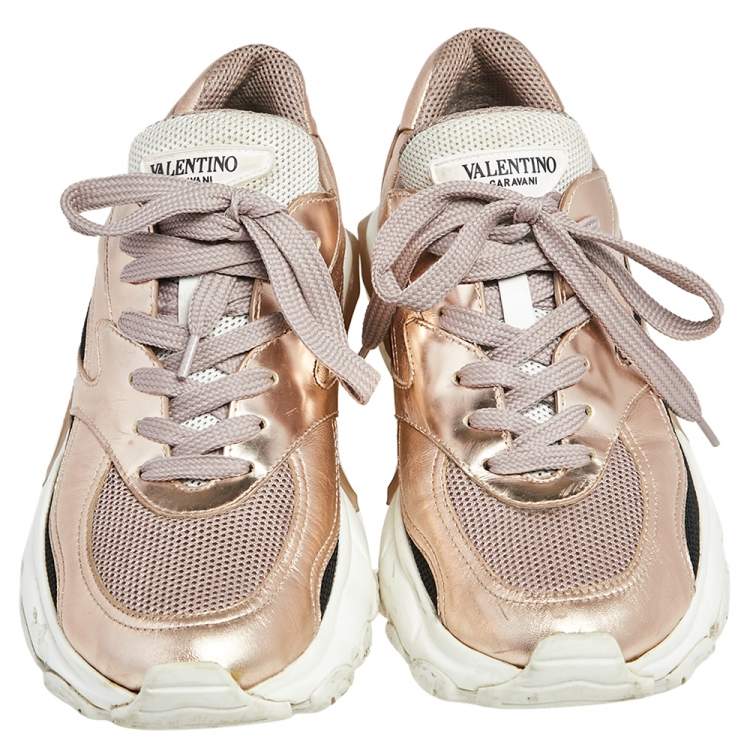 Pre Owned Valentino Metallic Pink Leather Gumboy Low Top  Sneakers Size 37