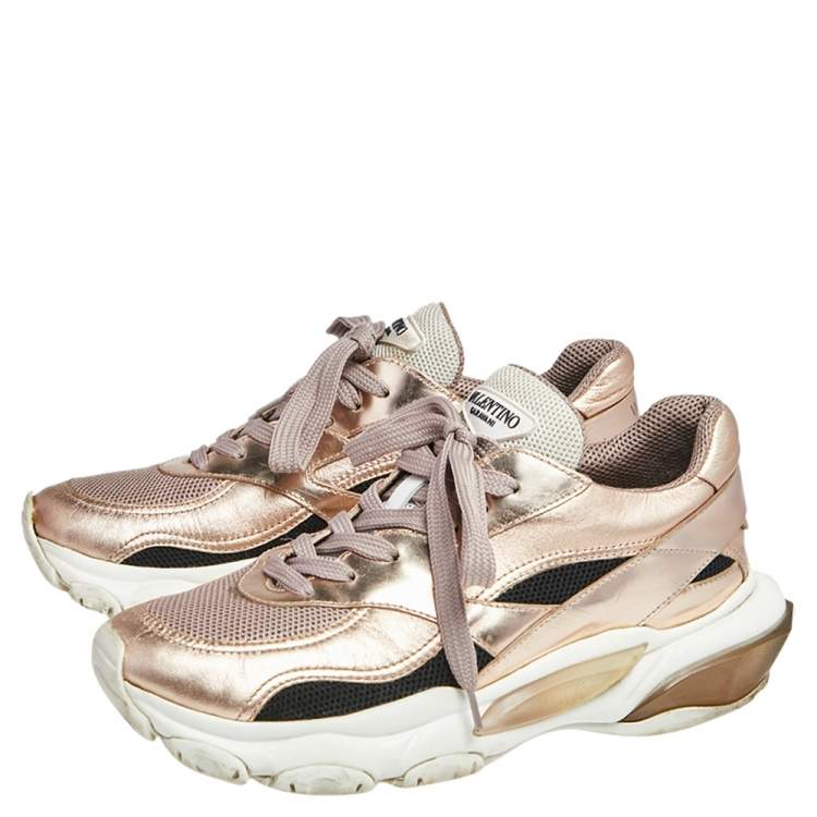 Pre Owned Valentino Metallic Pink Leather Gumboy Low Top  Sneakers Size 37