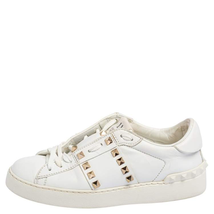Pre Owned Valentino White Leather Rockstud Untitled Low Top Sneakers Size 36