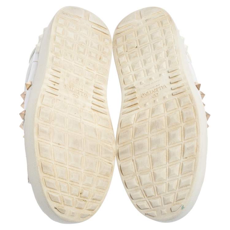 Pre Owned Valentino White Leather Rockstud Untitled Low Top Sneakers Size 36