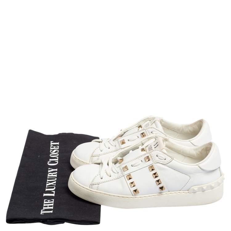 Pre Owned Valentino White Leather Rockstud Untitled Low Top Sneakers Size 36