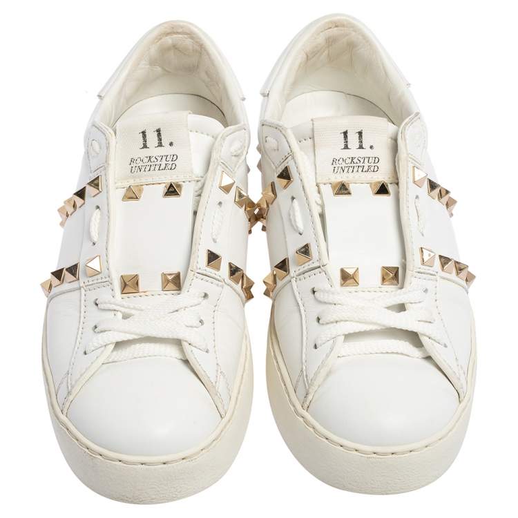 Pre Owned Valentino White Leather Rockstud Untitled Low Top Sneakers Size 36