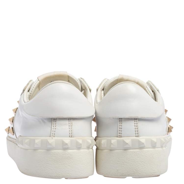 Pre Owned Valentino White Leather Rockstud Untitled Low Top Sneakers Size 36