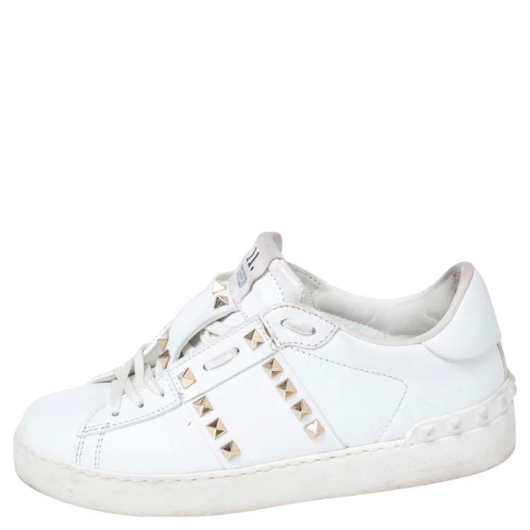 スニーカー Valentino Rockstud Lace-Up Sneakers Valentino White/Red Leather Rockstud Lace Up Sneakers Size