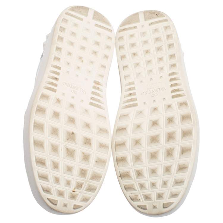 مملوكة مسبقًا Valentino White/Metallic Gold Band Leather Open Low Top Sneakers Size 39