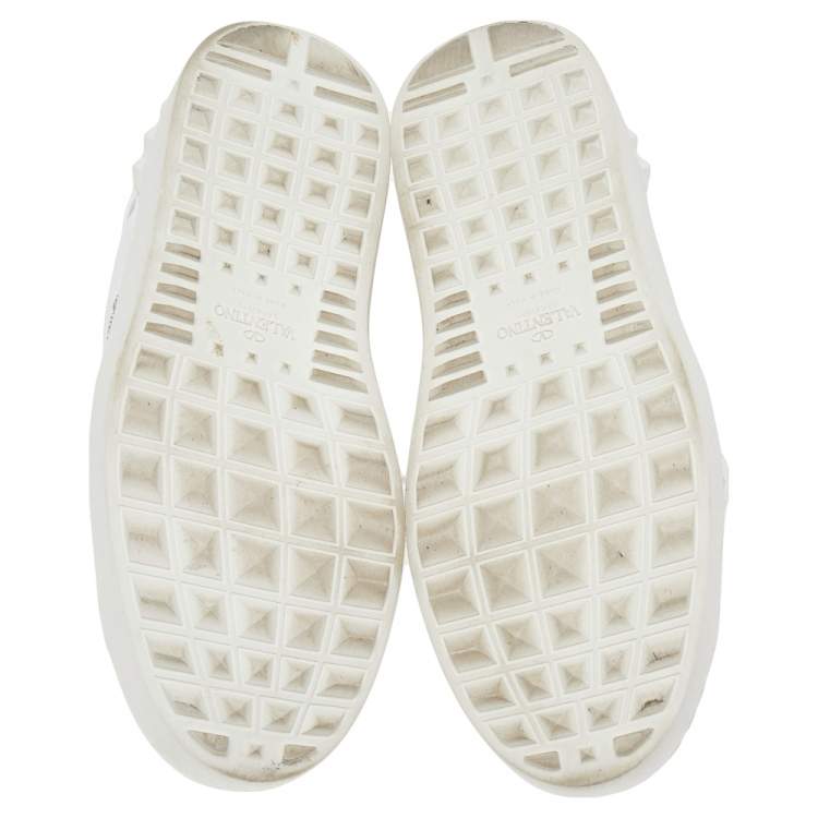 Pre Owned Valentino White Leather And Glitter Rockstud Sneakers Size 41