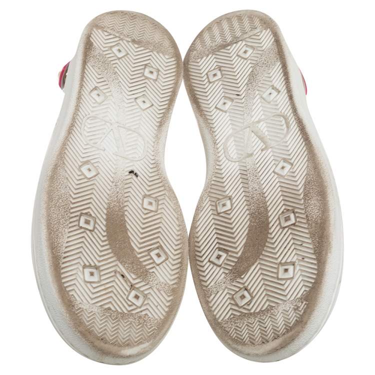 مملوكة مسبقًا Valentino White/Pink Leather  V-Logo Sneakers Size 39