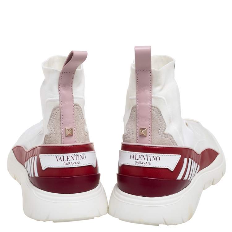 مملوكة مسبقًا Valentino White Stretch Fabric Cut Out Sock Sneakers Size 40