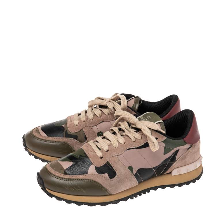 Pre Owned Valentino Multicolor Suede And Leather Rockrunner Sneakers Size 39