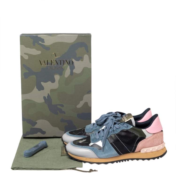 Pre Owned Valentino Multicolor Suede and Leather Rockrunner Sneakers Size 39.5