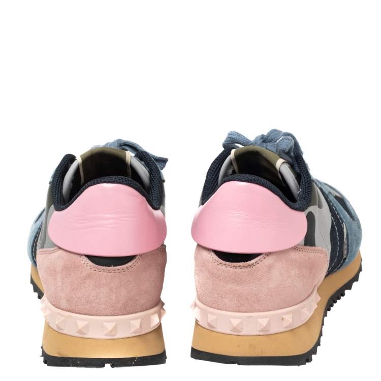 Pre Owned Valentino Multicolor Suede and Leather Rockrunner Sneakers Size 39.5