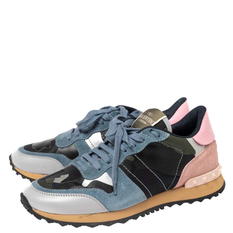 Pre Owned Valentino Multicolor Suede and Leather Rockrunner Sneakers Size 39.5