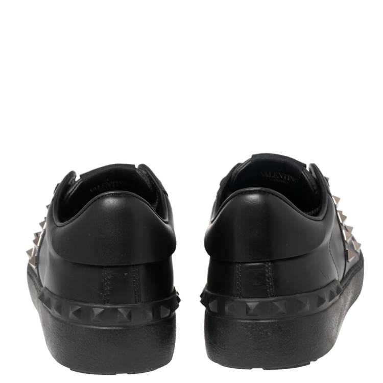 Pre Owned Valentino Black Leather Open Low Top Sneakers Size 37