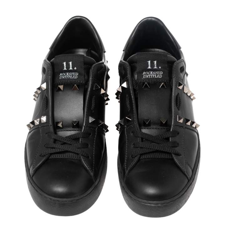 Pre Owned Valentino Black Leather Open Low Top Sneakers Size 37
