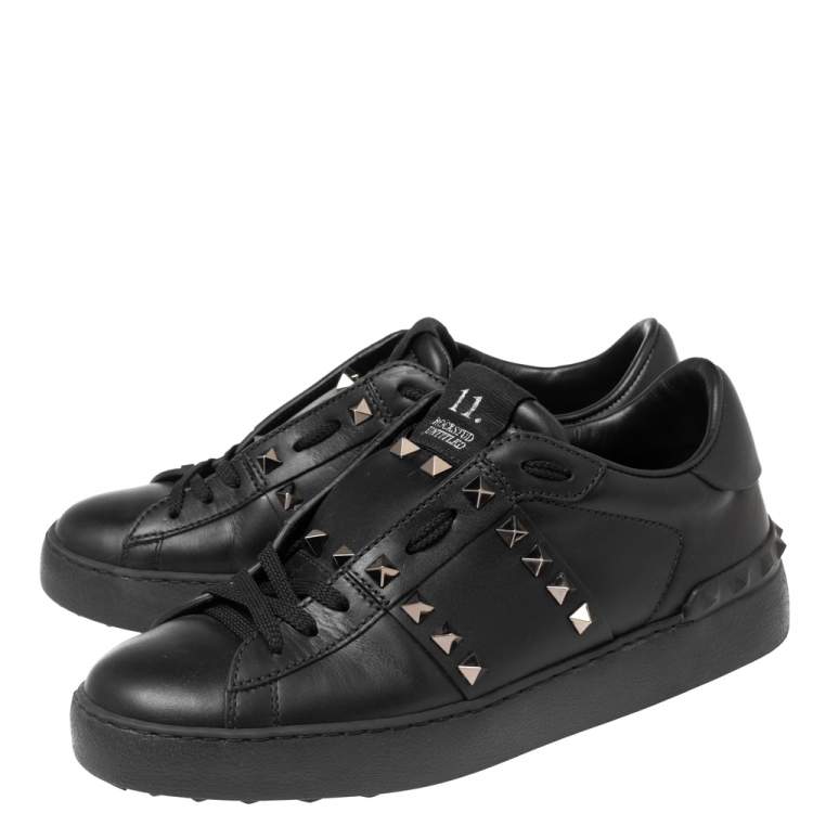 Pre Owned Valentino Black Leather Open Low Top Sneakers Size 37