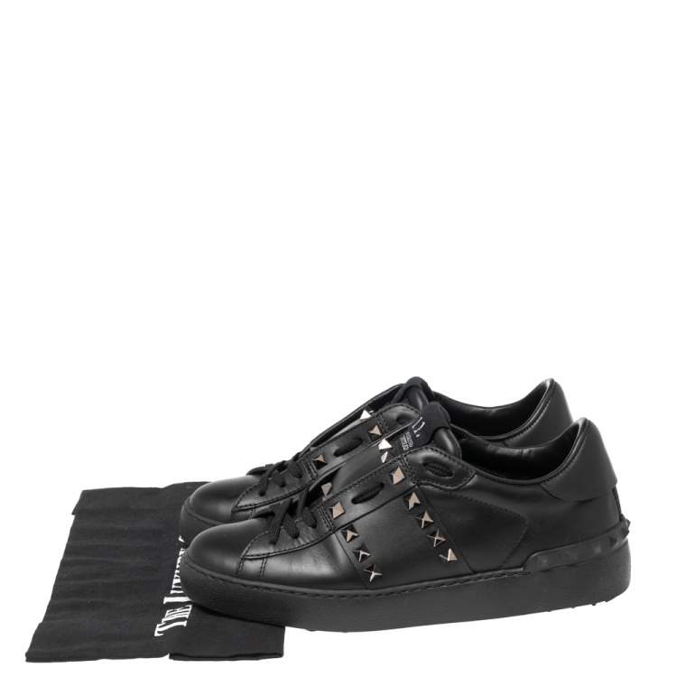 Pre Owned Valentino Black Leather Open Low Top Sneakers Size 37