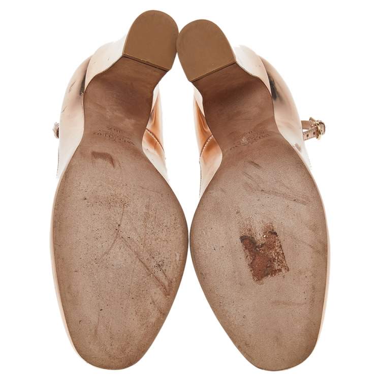 Pre Owned Valentino Metallic Pink Leather Tango Mary Jane Pumps Size 36.5