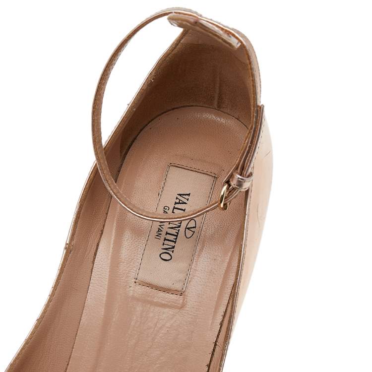 Pre Owned Valentino Metallic Pink Leather Tango Mary Jane Pumps Size 36.5