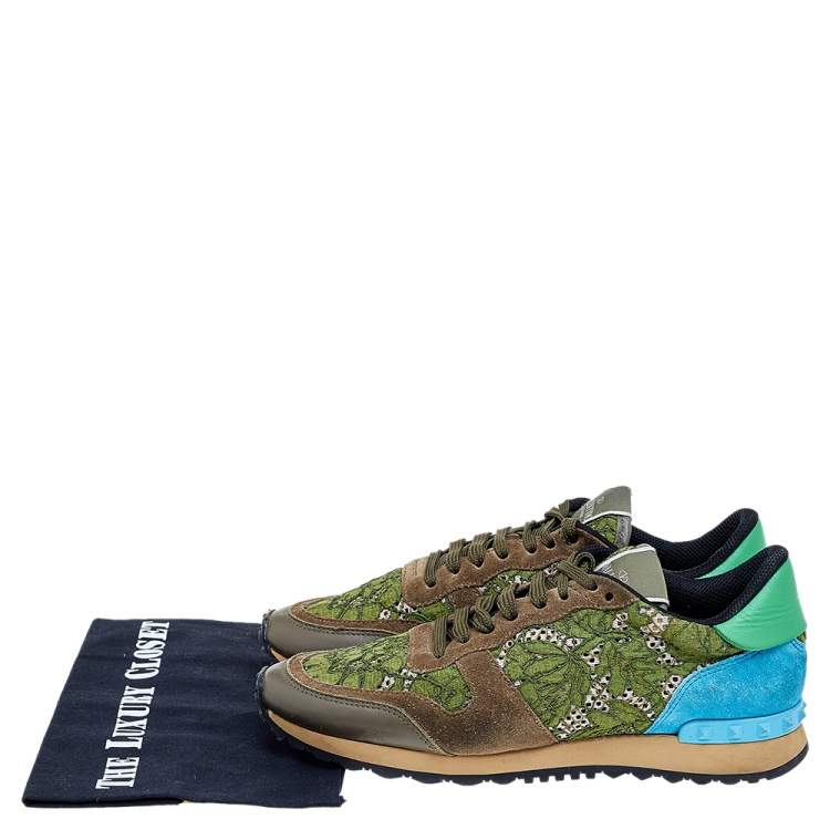 Pre Owned Valentino Multicolor Leather And Suede Rockstud Sneakers Size 41