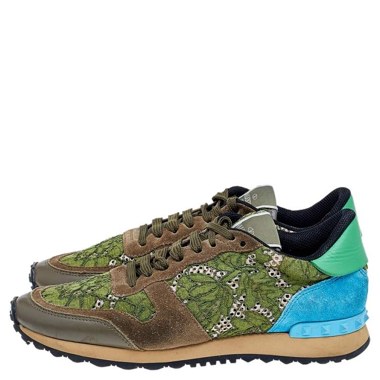 Pre Owned Valentino Multicolor Leather And Suede Rockstud Sneakers Size 41