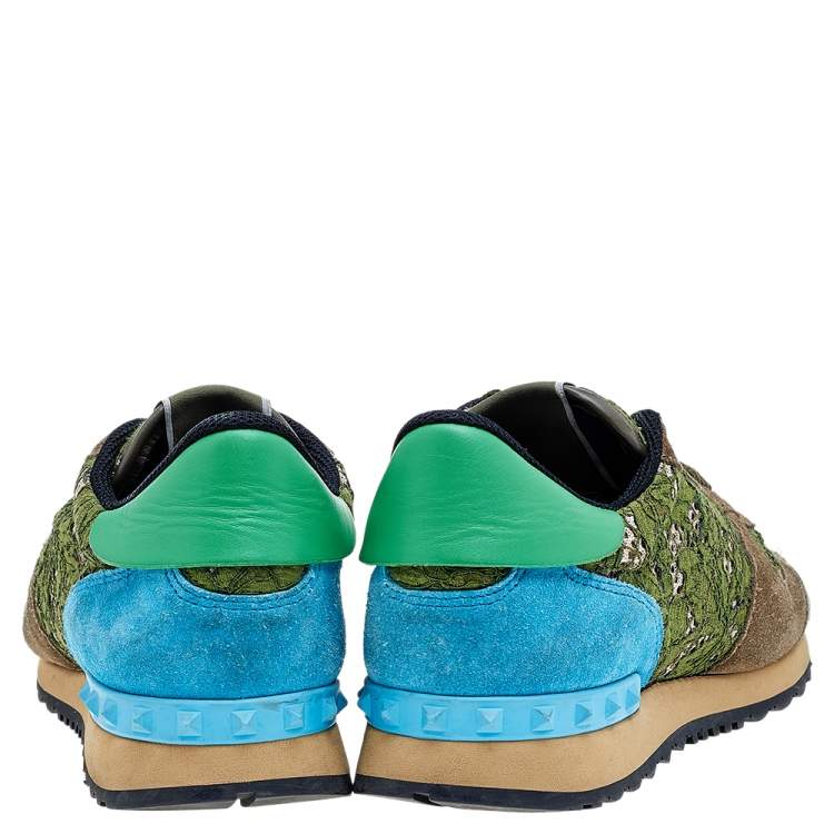 Pre Owned Valentino Multicolor Leather And Suede Rockstud Sneakers Size 41