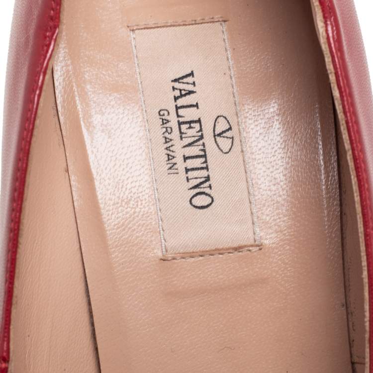 Pre Owned Valentino Red Leather Soul Rockstud Block Heel Pumps Size 37.5