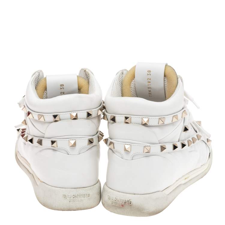 Pre Owned Valentino White Leather Rockstud Amor High Top Sneakers Size 38