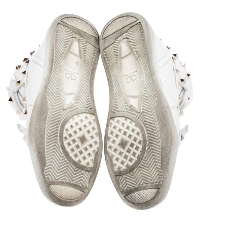 Pre Owned Valentino White Leather Rockstud Amor High Top Sneakers Size 38