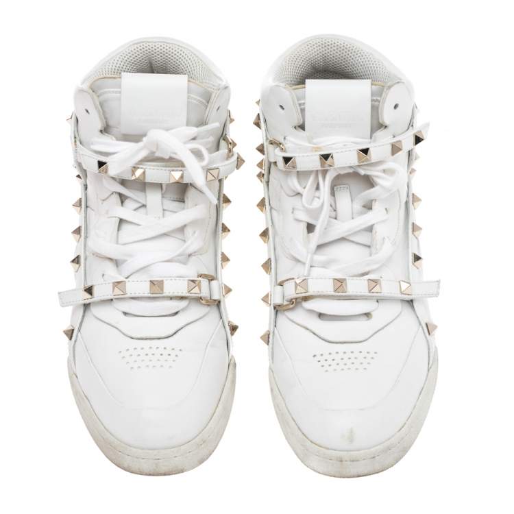 Pre Owned Valentino White Leather Rockstud Amor High Top Sneakers Size 38