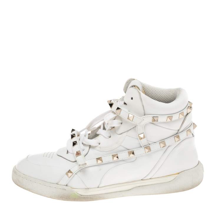 Pre Owned Valentino White Leather Rockstud Amor High Top Sneakers Size 38