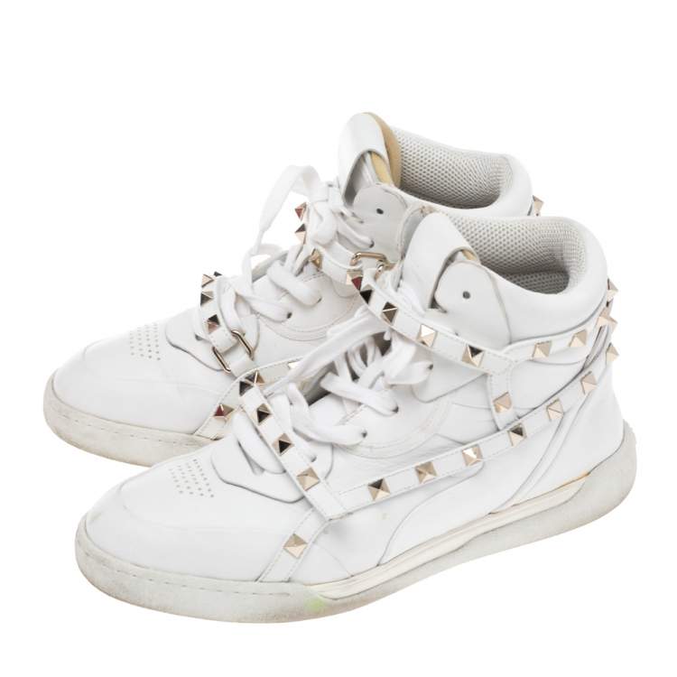 Pre Owned Valentino White Leather Rockstud Amor High Top Sneakers Size 38