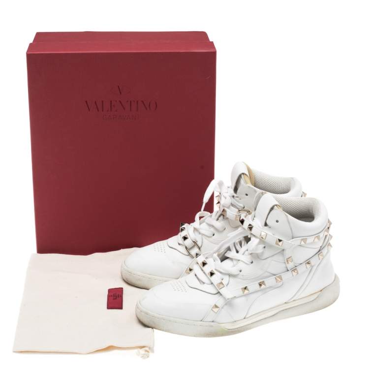 Pre Owned Valentino White Leather Rockstud Amor High Top Sneakers Size 38