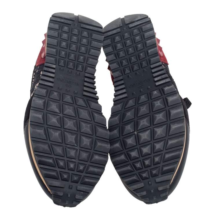 مملوكة مسبقًا Valentino Black Lace, Leather and Suede Rockrunner Sneakers Size 37