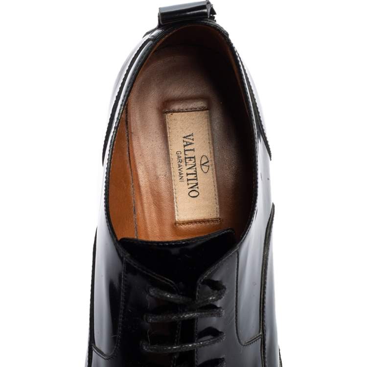 Pre Owned Valentino Black Glossy Leather Lace Up Derby Size 38.5 