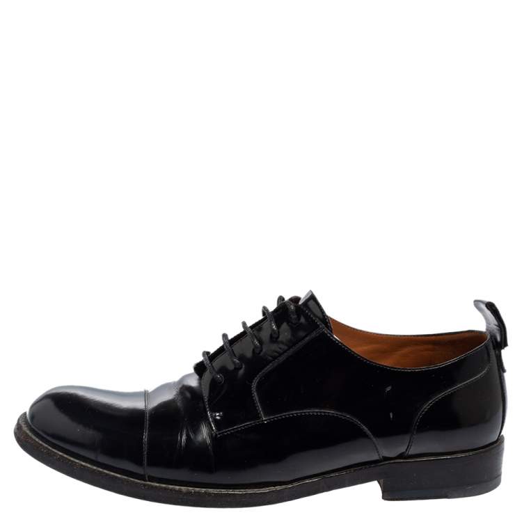 Pre Owned Valentino Black Glossy Leather Lace Up Derby Size 38.5 