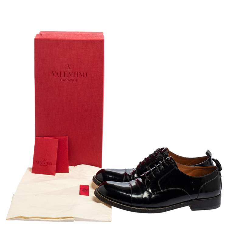 Pre Owned Valentino Black Glossy Leather Lace Up Derby Size 38.5 