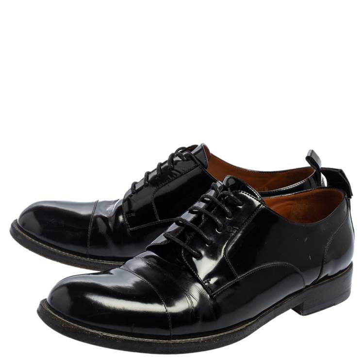 Pre Owned Valentino Black Glossy Leather Lace Up Derby Size 38.5 