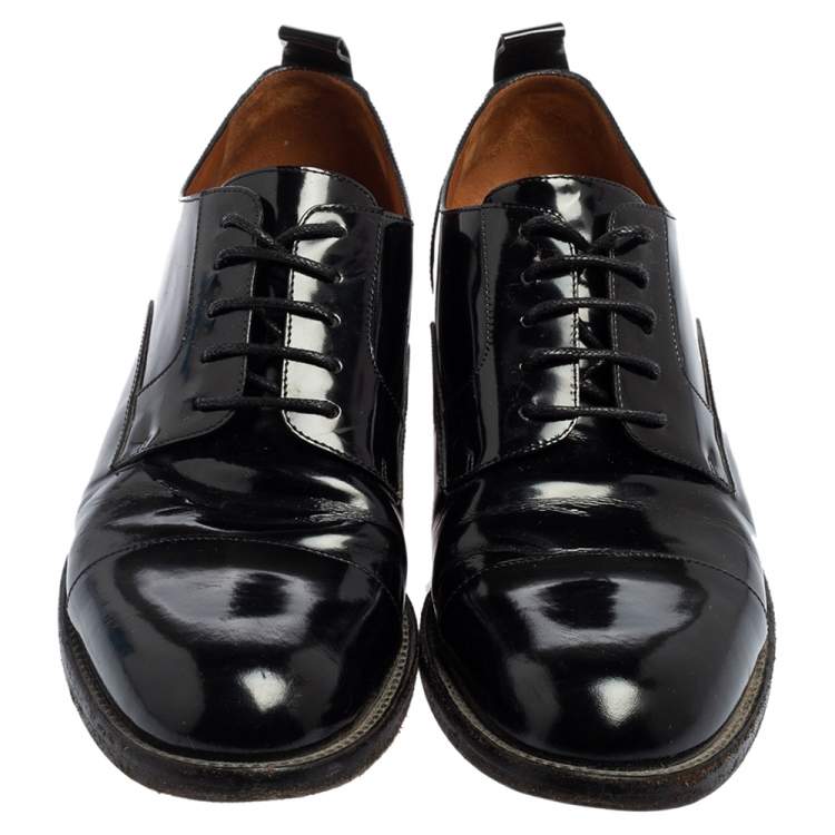 Pre Owned Valentino Black Glossy Leather Lace Up Derby Size 38.5 