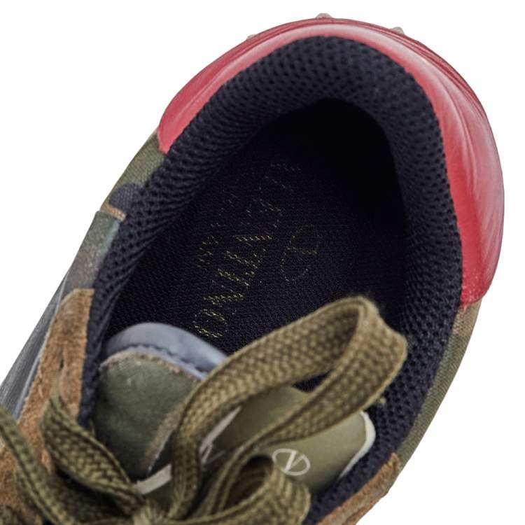 Pre Owned Valentino Multicolor Camouflage Suede And Leather Rockrunner Sneakers Size 36