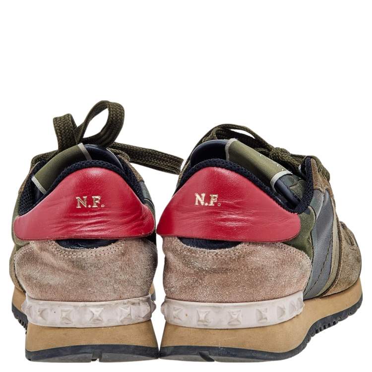Pre Owned Valentino Multicolor Camouflage Suede And Leather Rockrunner Sneakers Size 36