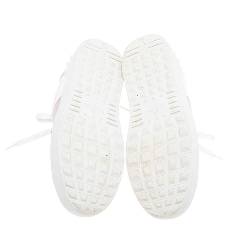 Pre Owned Valentino White/Blush Pink Leather Open Low Top Sneakers Size 37