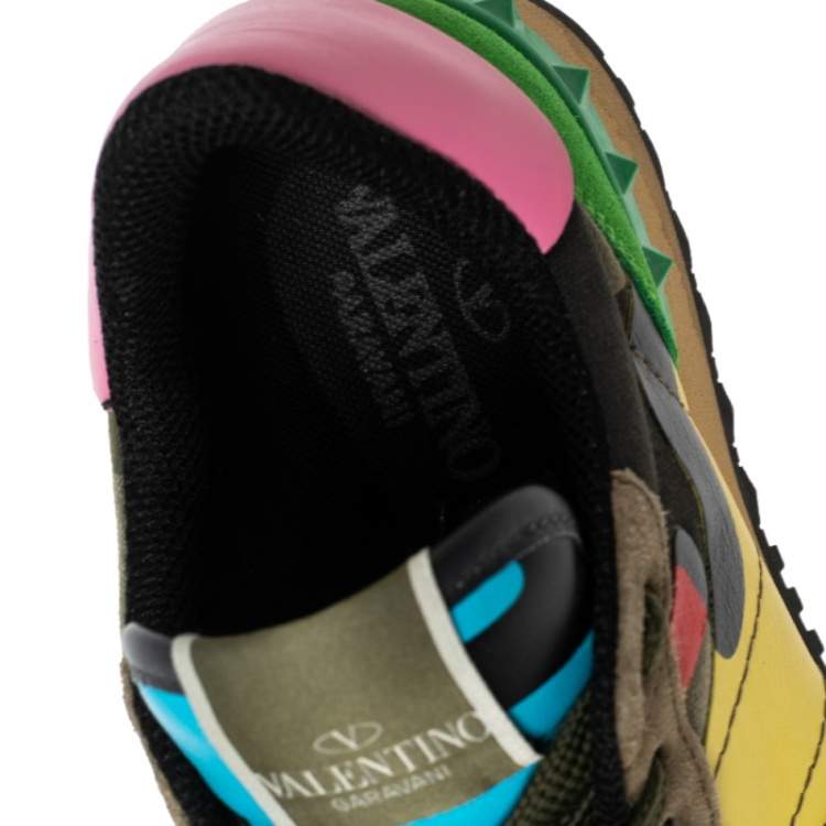 Pre Owned Valentino Multicolor Suede, Camo Print Leather and Canvas Rockrunner Sneakers Size 38