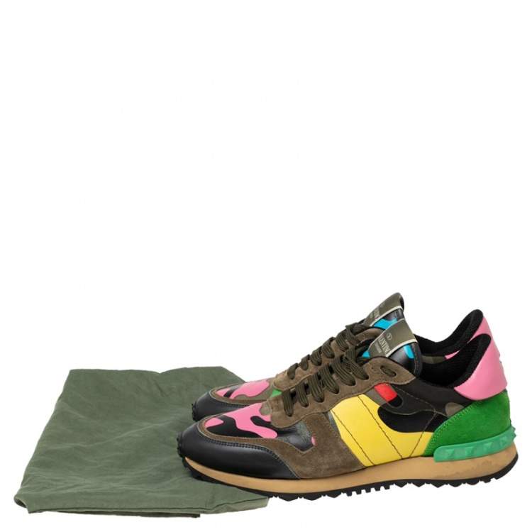 Pre Owned Valentino Multicolor Suede, Camo Print Leather and Canvas Rockrunner Sneakers Size 38