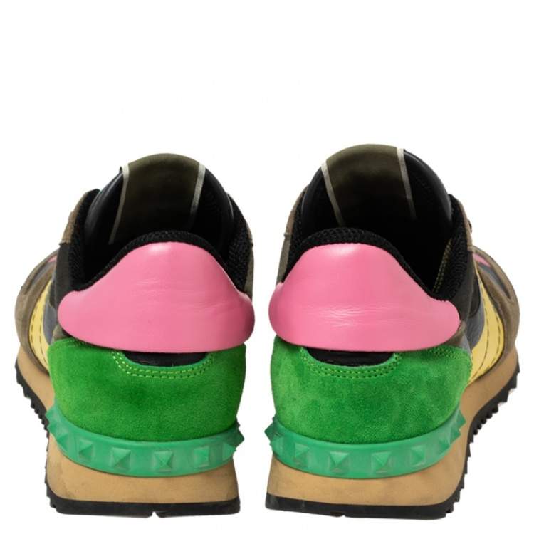 Pre Owned Valentino Multicolor Suede, Camo Print Leather and Canvas Rockrunner Sneakers Size 38