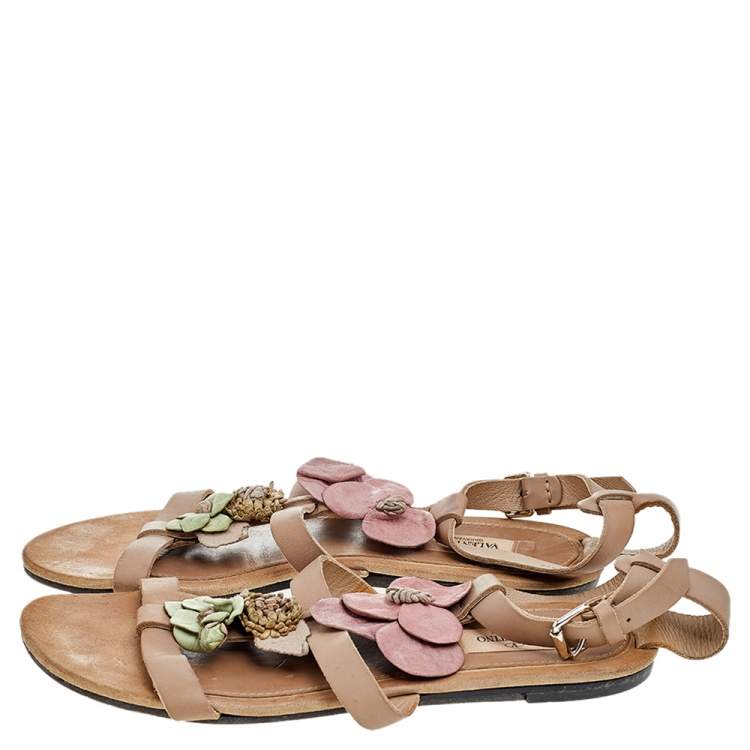 Pre Owned Valentino Brown Leather Ankle Strap Sandals Size 39