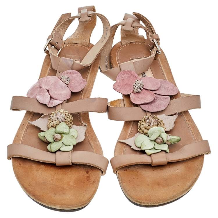 Pre Owned Valentino Brown Leather Ankle Strap Sandals Size 39