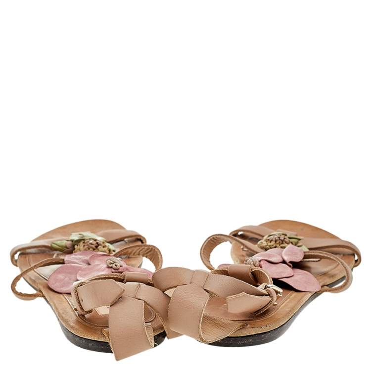 Pre Owned Valentino Brown Leather Ankle Strap Sandals Size 39